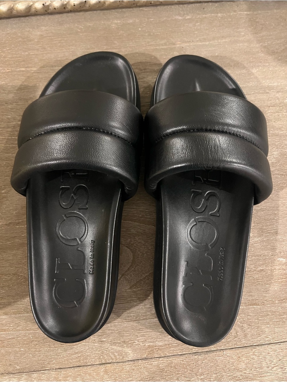 CLOSED- Women’s Black Leather Slide Sandals
